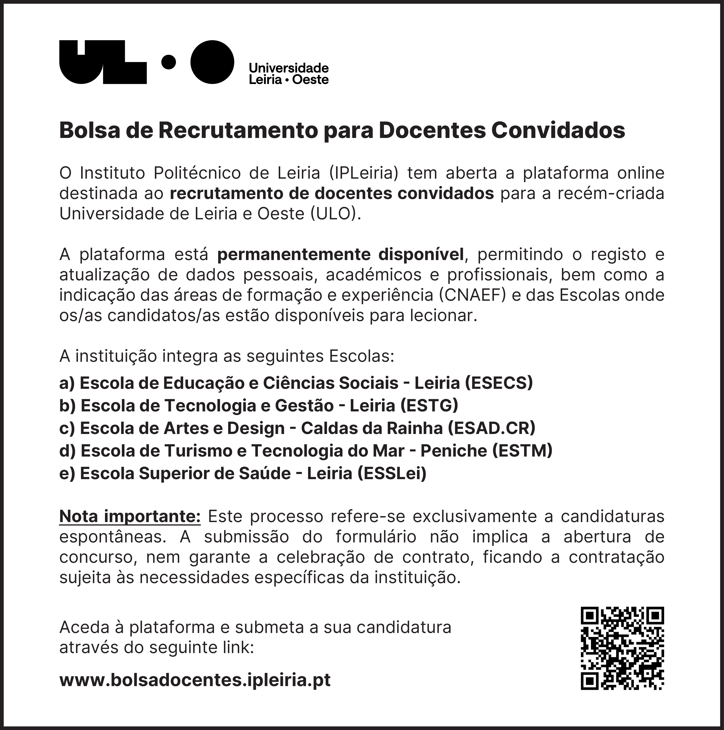 Bolsa de Recrutamento para Docentes Convidados 